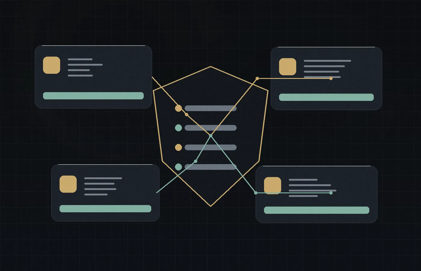 Abstract setup dashboard with access, domain and handover elements.